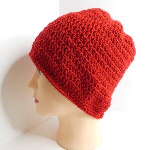 Valentine Red Baggy Beanie OS Handmade Crochet Hand Knit Warm Roll Up Hat NWT